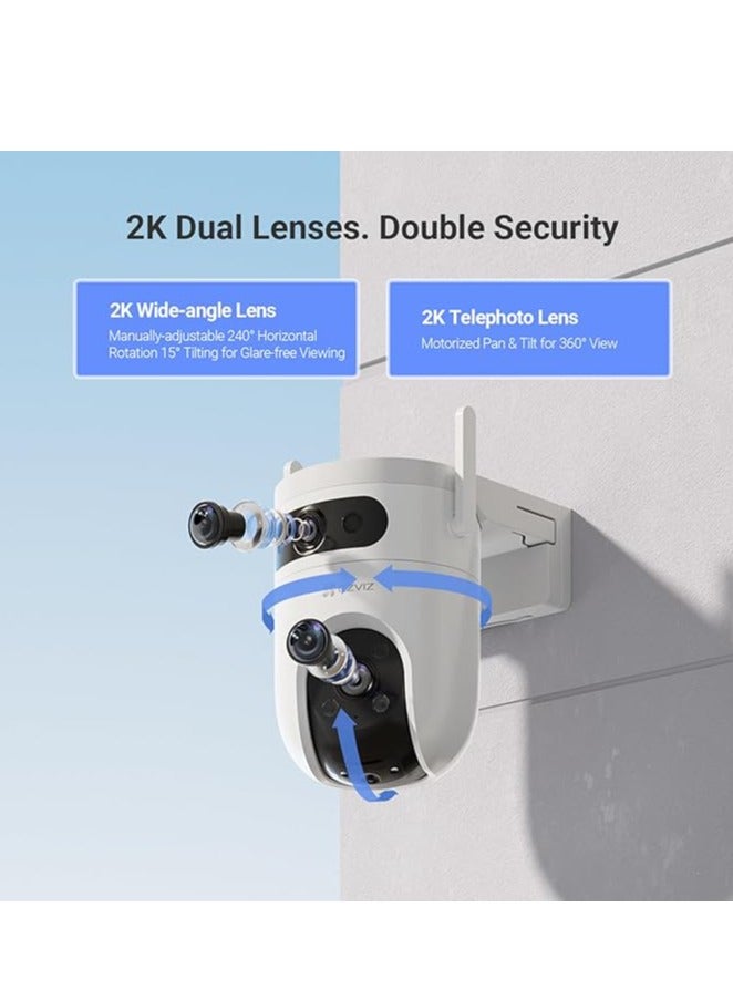 H9c Dual 3K Dual-Lens Pan & Tilt Wi-Fi Camera, 3K & 3K Dual Lenses, One-Tap Control For Linked View Change, AI-Powered Human / Vehicle Shape Detection, 8x Zoom, Color Night Vision, Two-Way Talk, H.265, Supports microSD Card (Up to 512 GB) | CS-H9c-R100-8G55WKFL