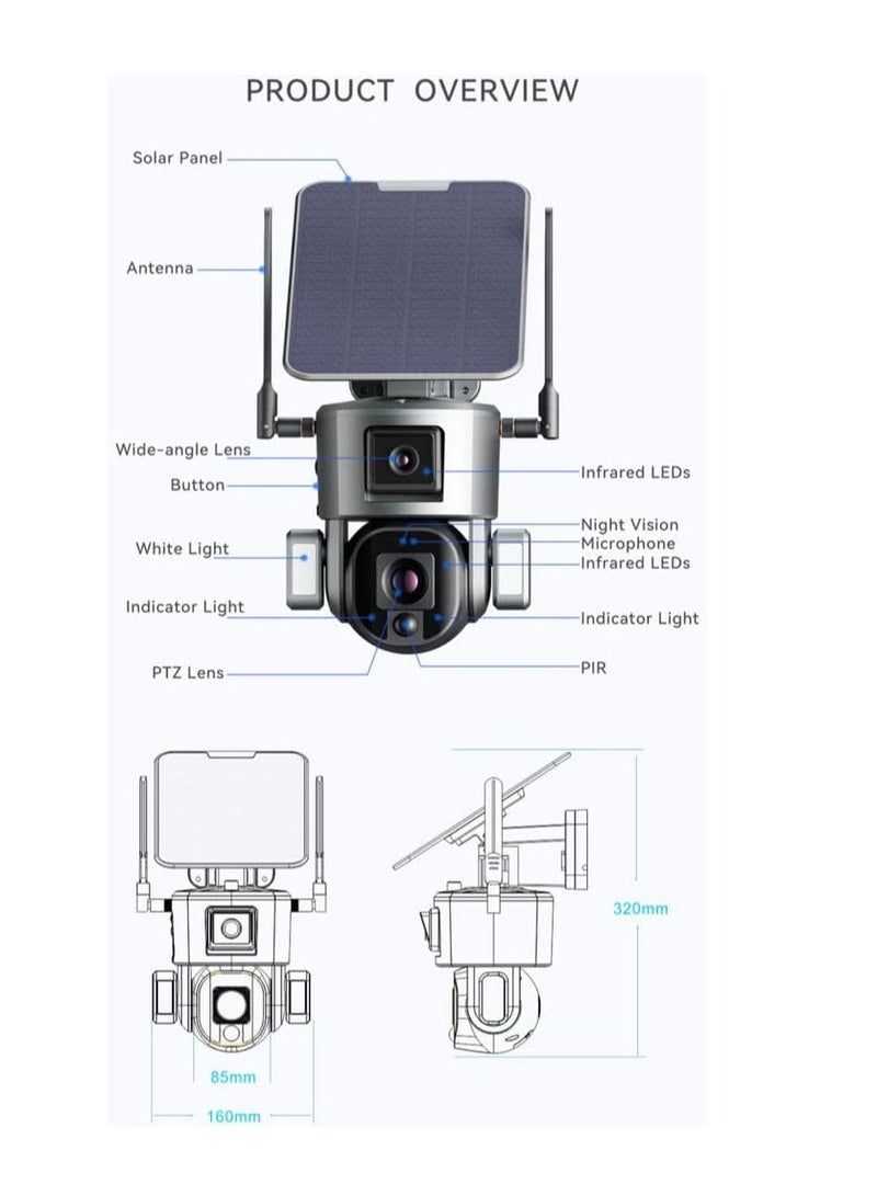 CRONY D5 4G-4K-8MP Solar Dual Linkage Battery PT Camera 8MP Wireless CCTV Camera