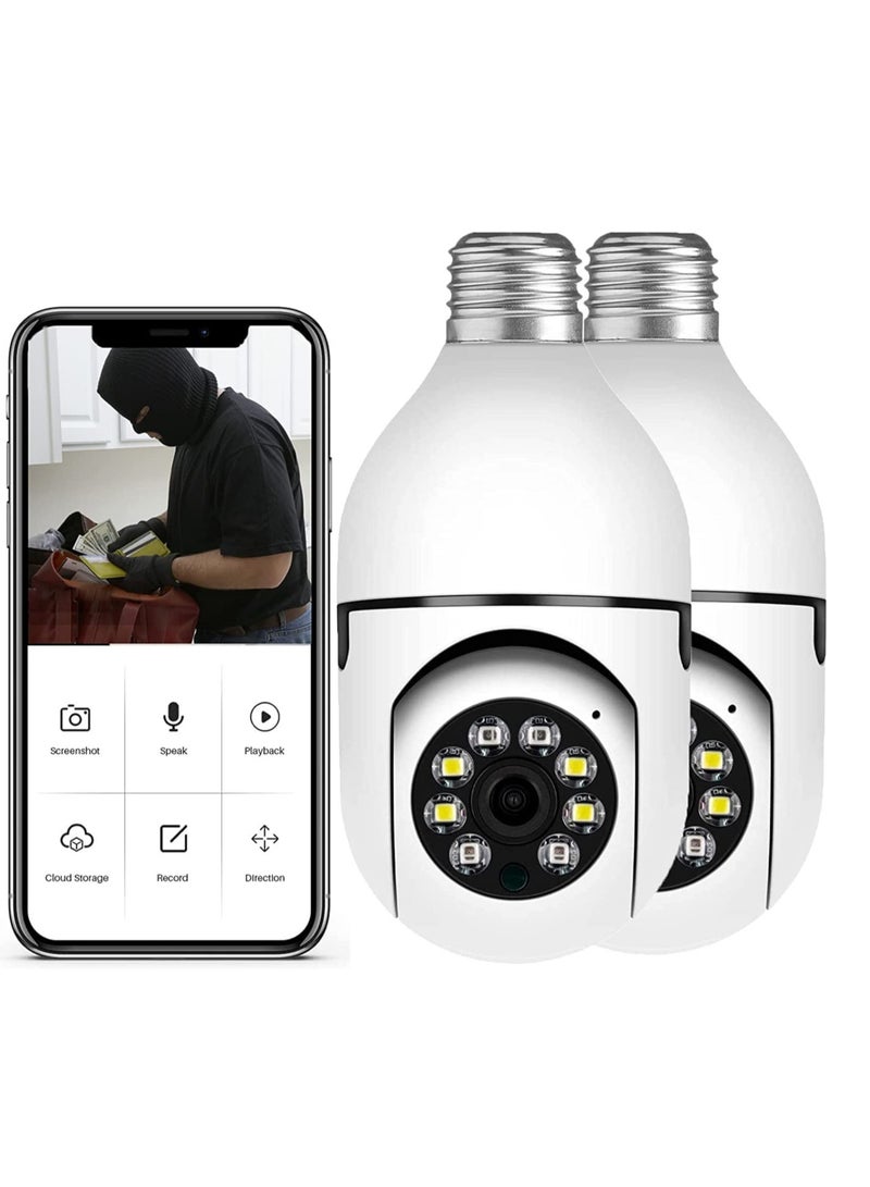 2Pcs Light Bulb Security Camera 2.4GHz & 5G WiFi Outdoor, 1080P E27 Light Socket Security Camera, Indoor 360° Home Security Cameras