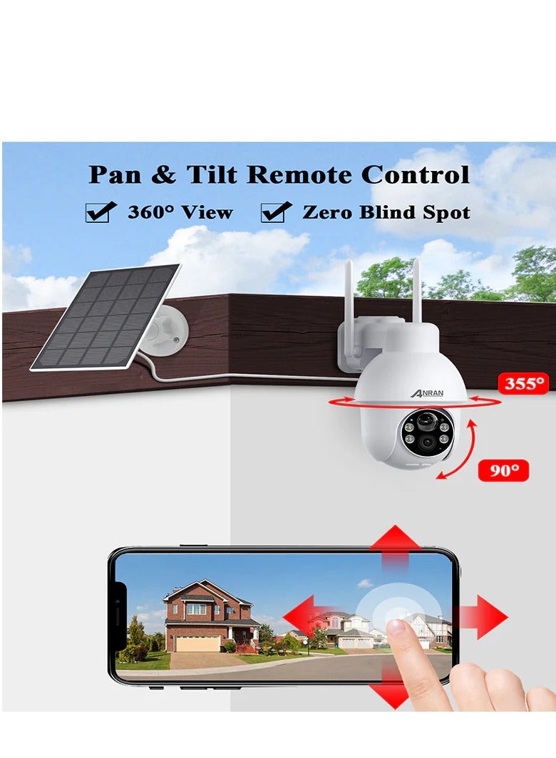 2K Wireless Solar Outdoor Wi-Fi Camera with 355° Pan & 79° Tilt  View 5MP Color Night Vision AI Human Detection Two way Talk Compatible with Alexa