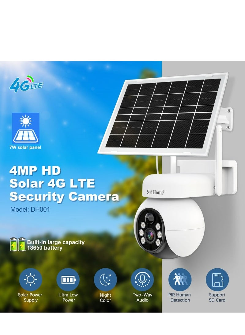 Srihome 4G Security Camera Outdoor Wireless 3K,  WiFi Security Cameras with Solar Panel, Battery Powered Security Cameras, PIR Humanoid Detection, Pan Tilt Control, 2-Way Audio Talking  PTZ Camera