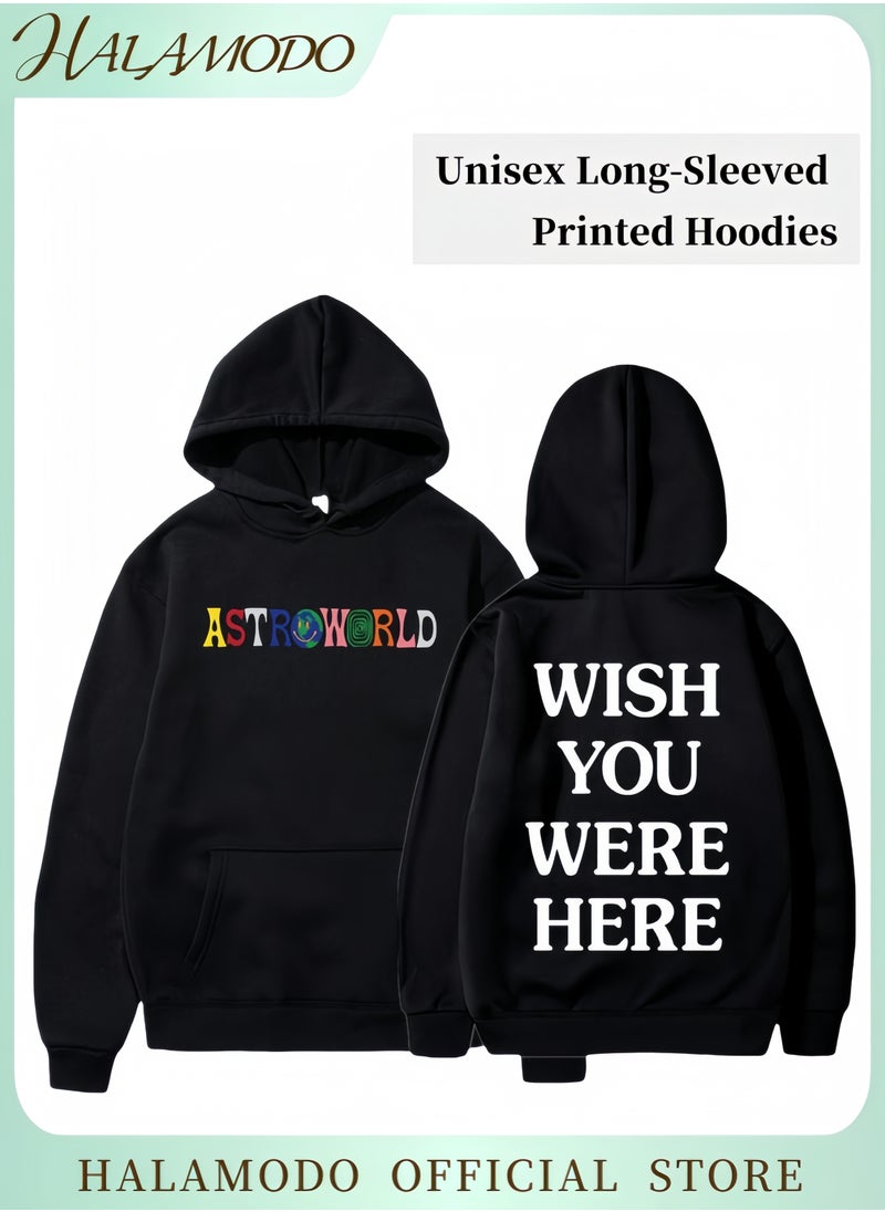Unisex Hoodies Long-Sleeved Printed Tops Casual Sweatshirts Soft Sportswear Fashion Youth Pullovers with Drawstrings and Large Pockets for Daily Wear