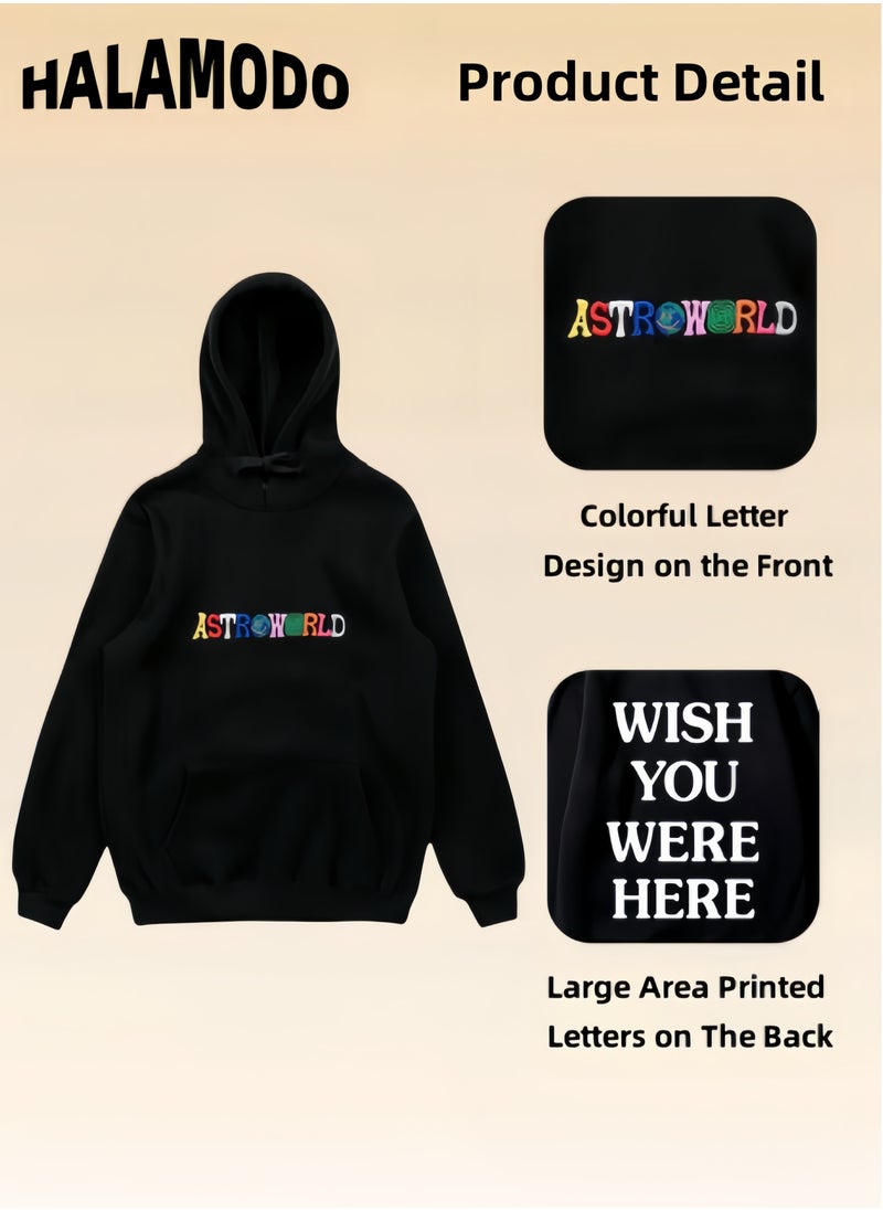 Unisex Hoodies Long-Sleeved Printed Tops Casual Sweatshirts Soft Sportswear Fashion Youth Pullovers with Drawstrings and Large Pockets for Daily Wear