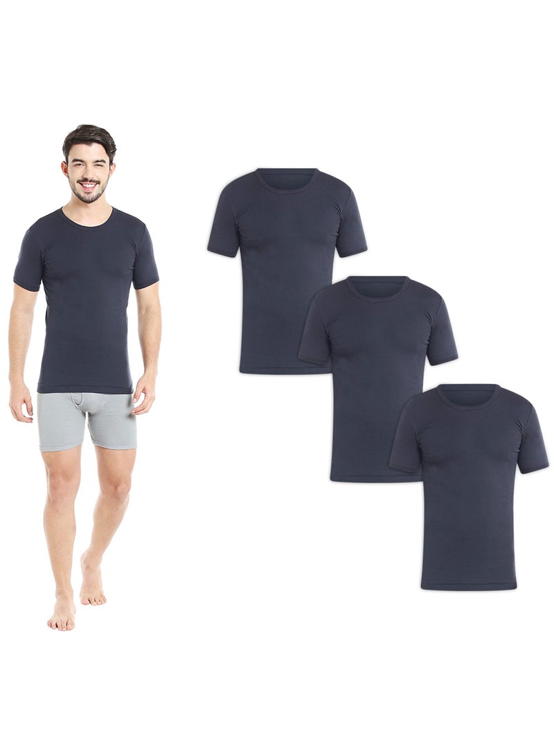 MEN'S ROUND NECK COTTON UNDERSHIRT (PACK OF 3) - NAVY BLUE