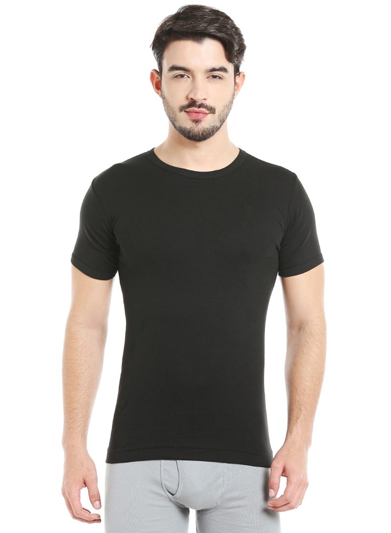 MEN'S ROUND NECK COTTON UNDERSHIRT (PACK OF 3) - BLACK