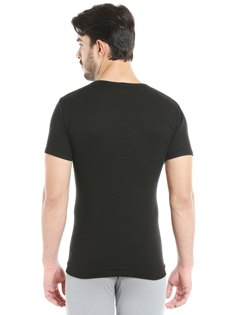 MEN'S ROUND NECK COTTON UNDERSHIRT (PACK OF 3) - BLACK