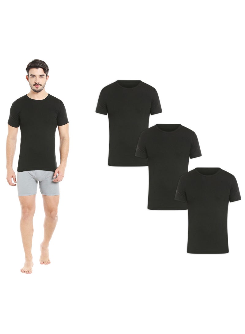 MEN'S ROUND NECK COTTON UNDERSHIRT (PACK OF 3) - BLACK