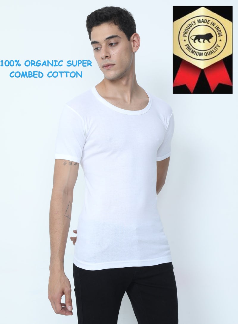 3 Pack Premium 100% Organic Cotton Super Combed Soft Men's Vest Tee Undershirt Short Sleeve