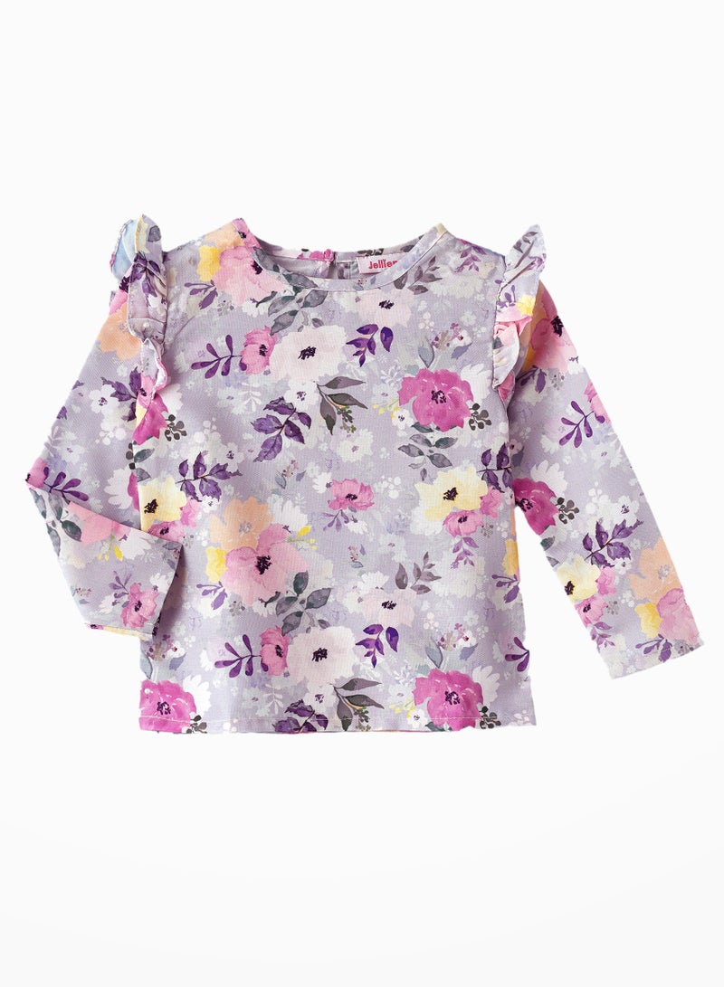 Flowy Comfort: Girls' Viscose Long Sleeve Woven Blouse