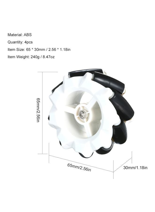 4-Piece Mecanum Omnidirectional Wheel Set 65x65x30mm