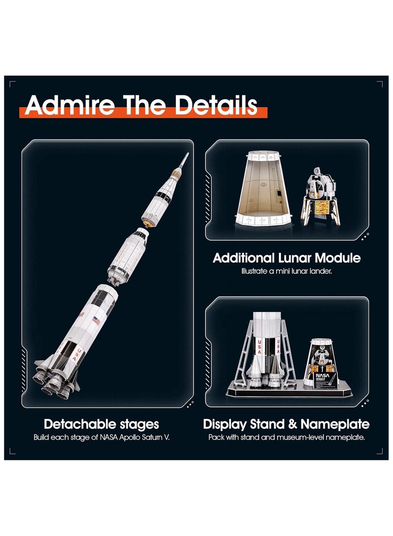 NASA  Apollo Saturn V(Rocket) 136 Pieces, Fun 3D Puzzle