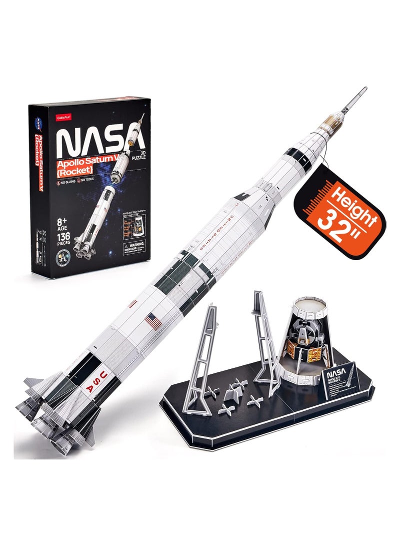 NASA  Apollo Saturn V(Rocket) 136 Pieces, Fun 3D Puzzle