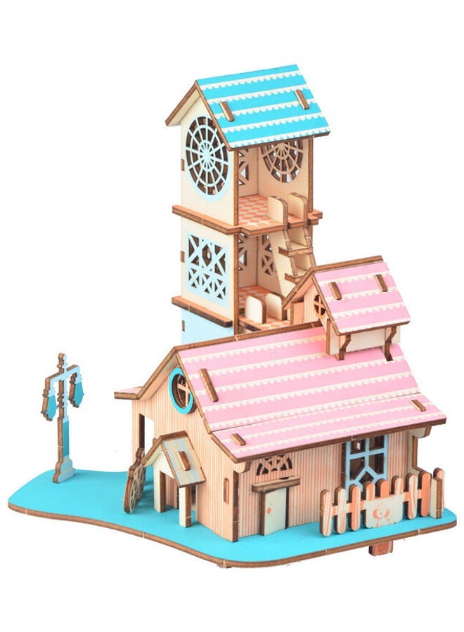 DIY 3D Wooden Riverside Villa Puzzle 16.3x15.9x17.1cm