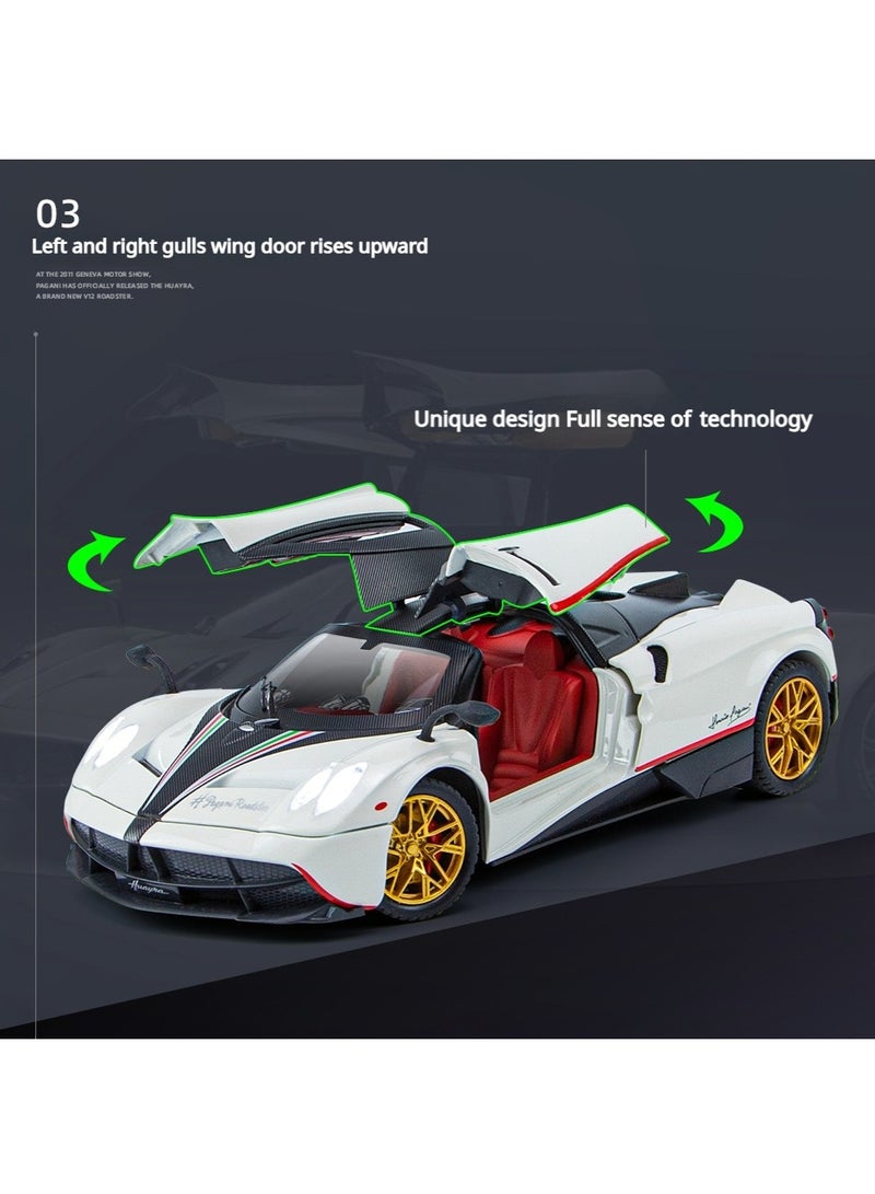 1: 24 Pagani Super Sports Diecast Car Model Phantom Toy Car Alloy Collectible Phantom Pull Back Model Car Vehicles with Removeable Roof, Sound Light for Kids Birthday Gift White