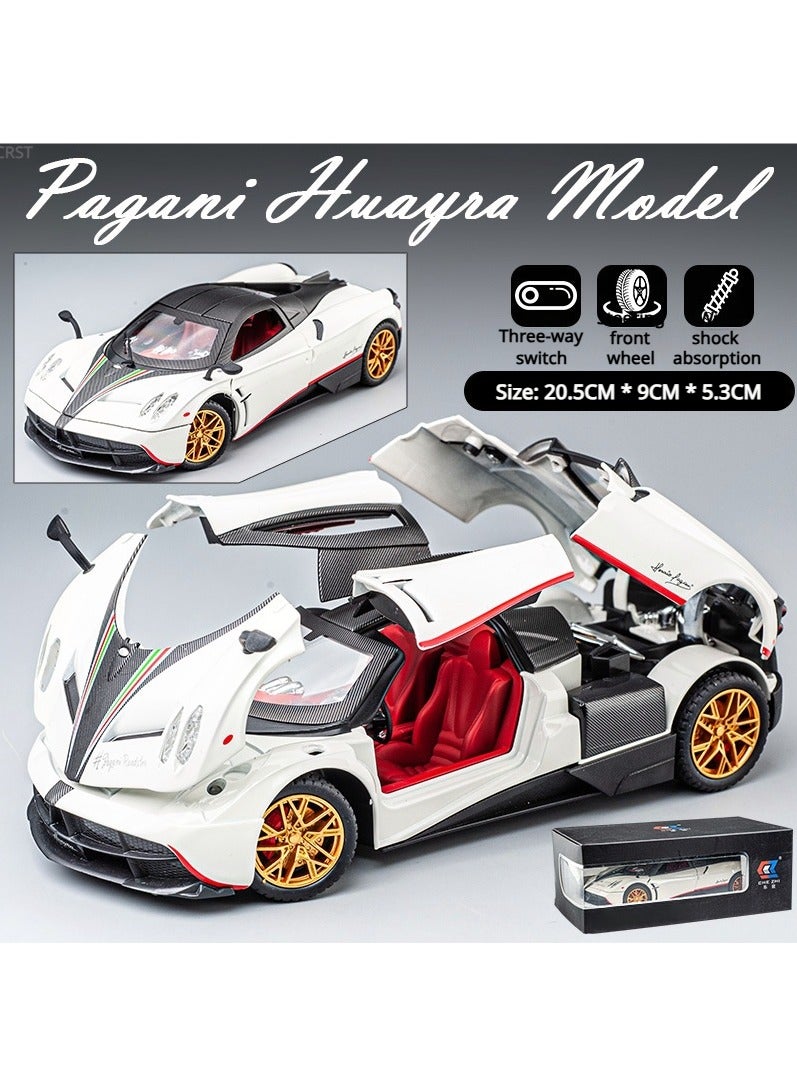 1: 24 Pagani Super Sports Diecast Car Model Phantom Toy Car Alloy Collectible Phantom Pull Back Model Car Vehicles with Removeable Roof, Sound Light for Kids Birthday Gift White