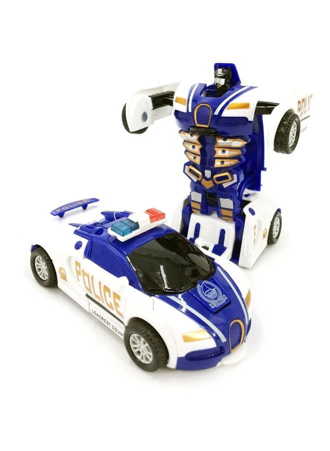 Police Car Pull Back Bump Into Transformation Toy Blue