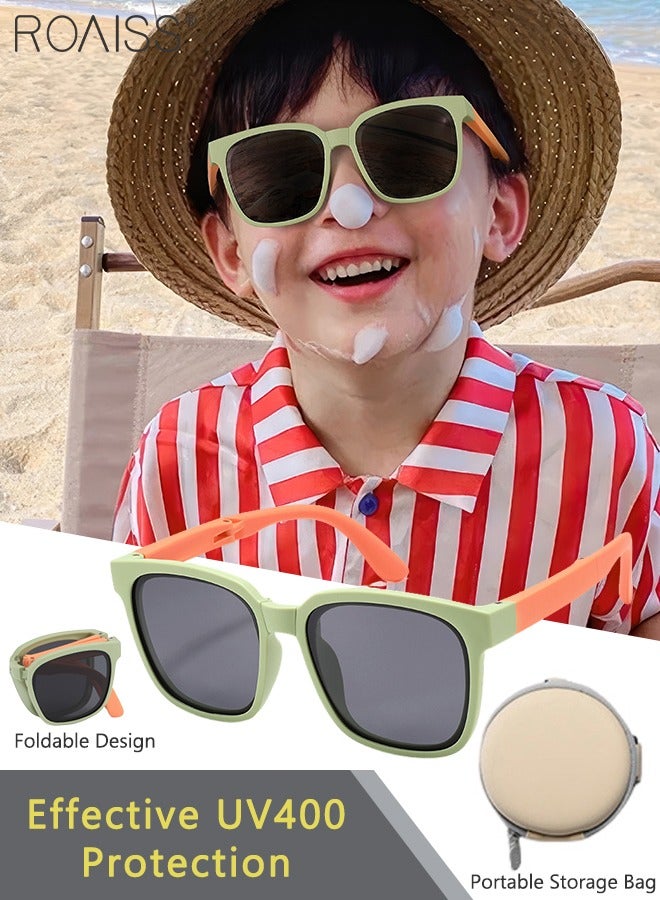 Square Folding Polarized Sunglasses for Kids, UV400 Protection Cute Beach Holiday Sun Glasses, Foldable Sun Shades with Small Portable Box for Boys Girls and Children Age 3-12