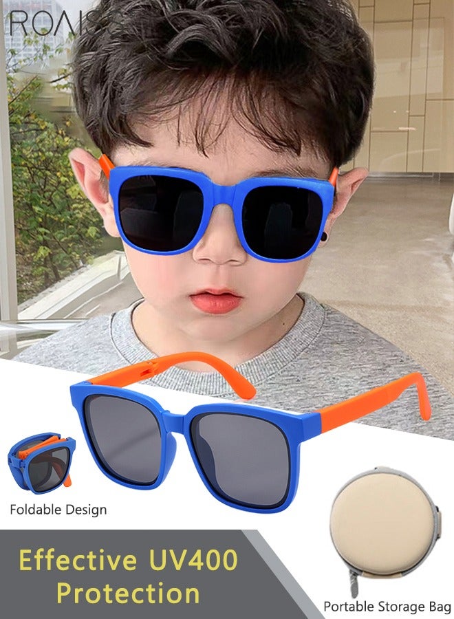 Square Folding Polarized Sunglasses for Kids, UV400 Protection Cute Beach Holiday Sun Glasses, Foldable Sun Shades with Small Portable Box for Boys Girls and Children Age 3-12