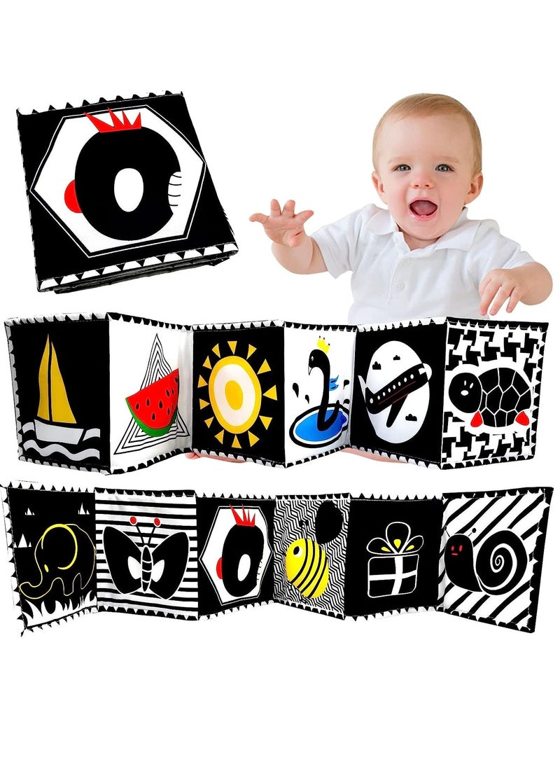 Infant Tummy Time Baby Toys Black and White High Contrast Baby Book for Newborns 0-3 Months Baby Early Education Sensory Toys Soft Washable Cloth Book Crib Toy Can Be Bitten and Tear