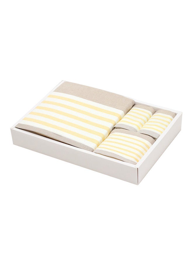 3-Piece Cotton Towel Gift Set Beige/Yellow/White 70*140CMcentimeter