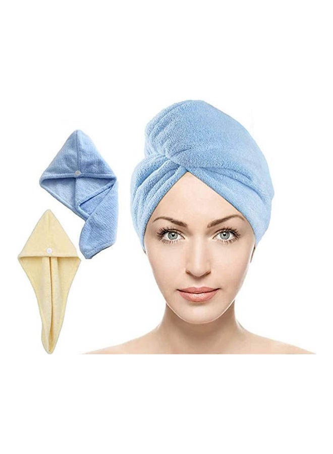 Microfiber Hair Drying Towel,Magic Turban Wrap With Button 2 Pack Bule-Yellow ‎ 23.7x17.6x6.9cm