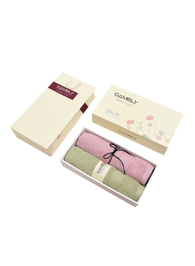 2-Piece Cotton Towel Gift Set Pink/Green 70*140CMcentimeter