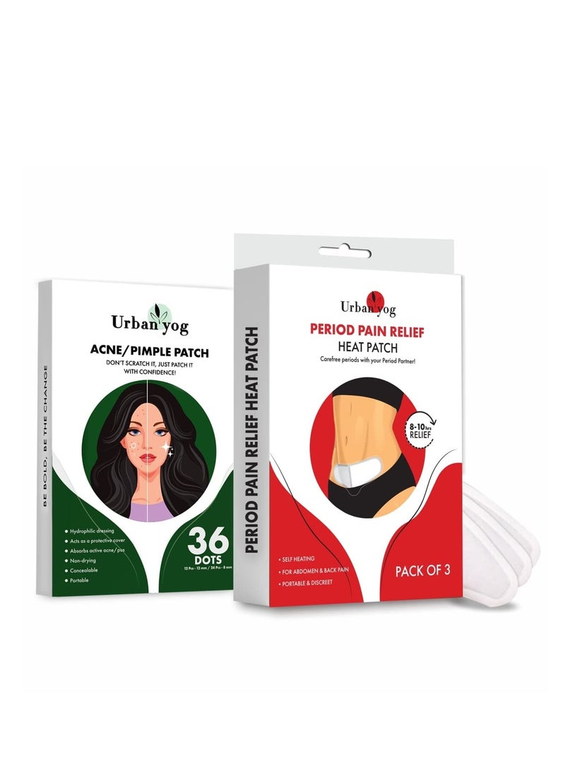 Urban Yog Period Care Kit - Acne/Pimple Patch (36 dots) and Heat Patch (Pack of 3)