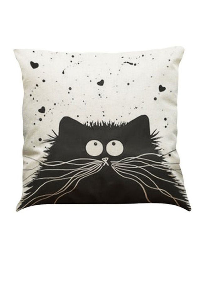 Cartoon Cat Printed Pillow Case Cover Fabric Black/White 45 x 45centimeter