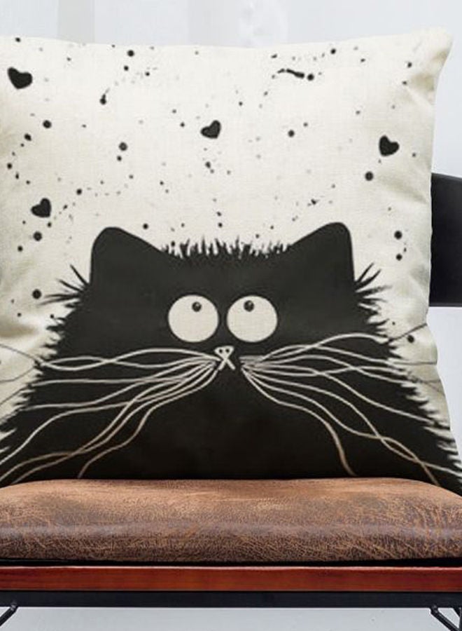 Cartoon Cat Printed Pillow Case Cover Fabric Black/White 45 x 45centimeter