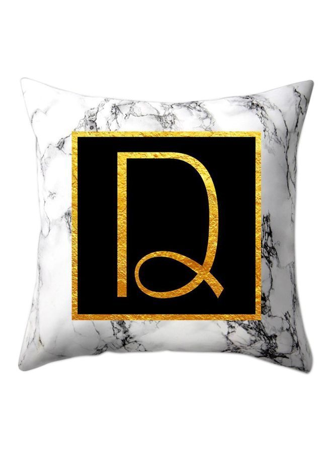 Marble Pattern Letter D Printed Pillow Case Polyester White/Black/Gold 45x45cm