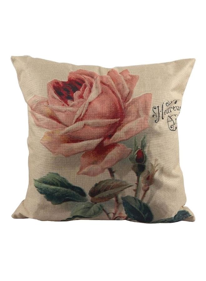 Old Printed Cushion Cover Canvas Beige/Pink/Green