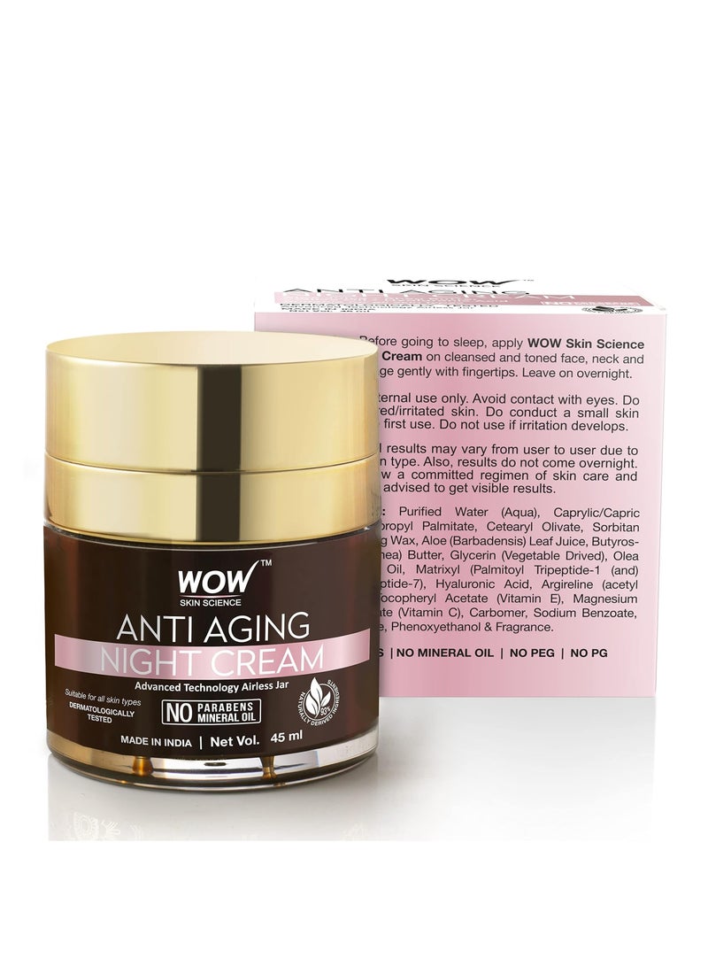 WOW Anti Aging Night Cream - No Minerals And No Parabens - Infused with Matrixly 3000 Peptide, Hyaluronic Acid & Vitamin C - 50ml