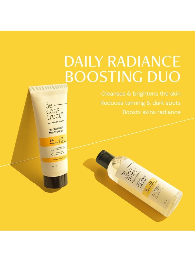 Deconstruct Daily Radiance Boosting Duo- Brightening Face Wash (100ml) + Brightening Face Moisturiser (50 g) | For Glowing and Radiant Skin | Anti Pigmentation Duo | Pack of 2