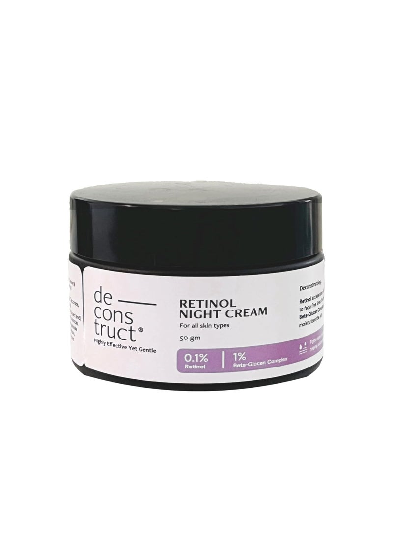 Deconstruct 0.1% Retinol Night Cream with 1% Beta-Glucan Complex | Beginner Friendly | Anti-Aging Night Cream for Fine Lines and Wrinkles | For Women & Men | 50 gm