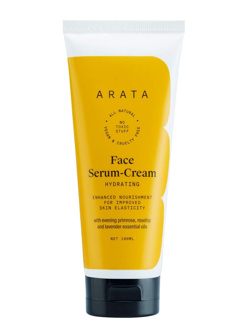 Arata Natural Hydrating Anti-Ageing Face Serum-Cream with evening primrose, rosehip & lavender essential oils for Skin Elasticity for Women & Men || All Natural, Vegan & Cruelty Free (100 ml)