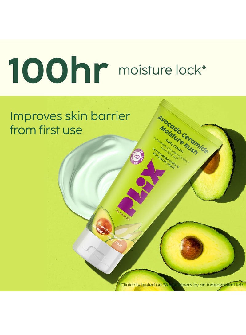 PLIX - THE PLANT FIX Plix-The Plant Fix Avocado Ceramide Moisture Rush Fatty Cream With Spf 20 | Deep Moisturization | Barrier Repair Cream | For Dry Skin, Normal Skin & Sensitive Skin | 50G