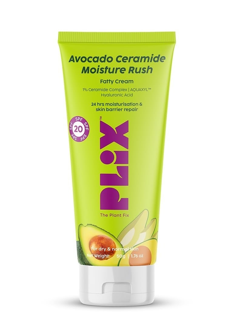 PLIX - THE PLANT FIX Plix-The Plant Fix Avocado Ceramide Moisture Rush Fatty Cream With Spf 20 | Deep Moisturization | Barrier Repair Cream | For Dry Skin, Normal Skin & Sensitive Skin | 50G