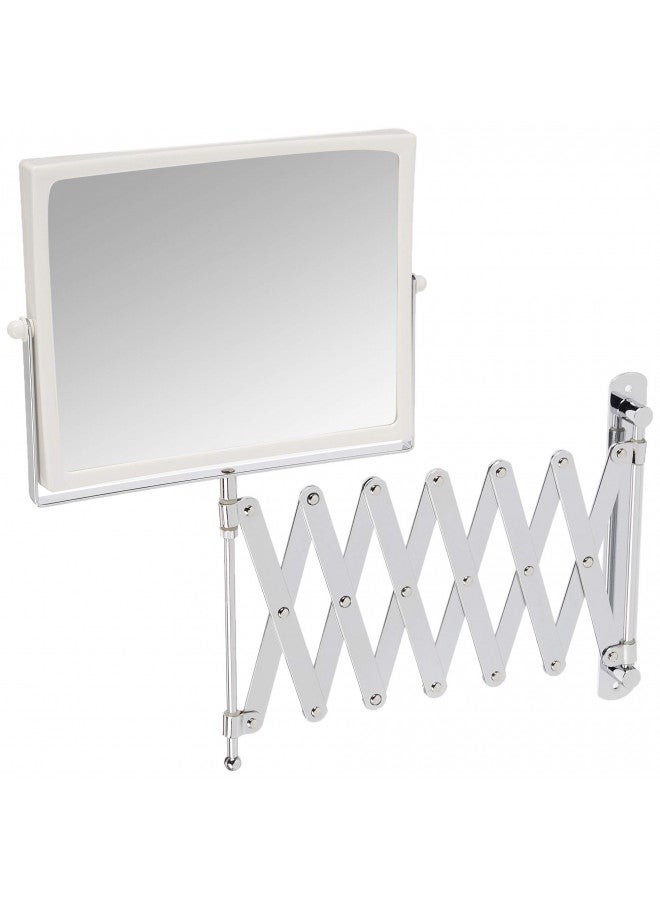 JERDON 8.3-Inch x 6.5-Inch Two-Sided Swivel Wall Mount Mirror - Vanity Mirror with 5X Magnification & 30 inch Wall Extension - White Base with Chrome Finish Handle - Model J2020C