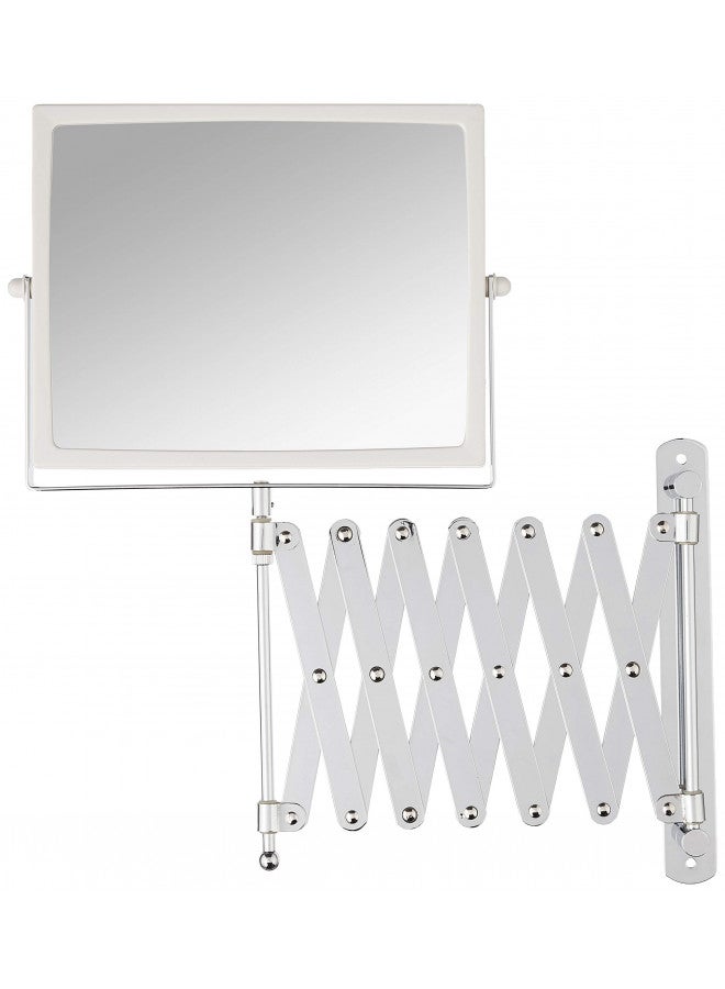 JERDON 8.3-Inch x 6.5-Inch Two-Sided Swivel Wall Mount Mirror - Vanity Mirror with 5X Magnification & 30 inch Wall Extension - White Base with Chrome Finish Handle - Model J2020C