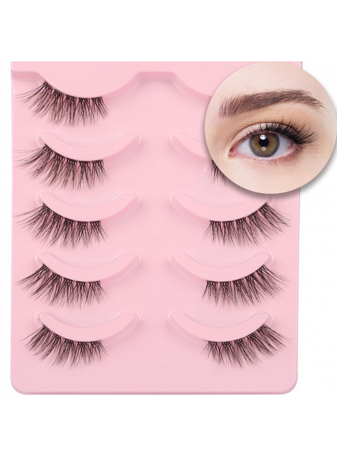 Himirell Half Lashes Natural Look Cat Eye Lashes Accent Half False Eyelashes Look Natural Small Corner Lashes Short Lashes Adhesive Lashes 5 Pairs Pack