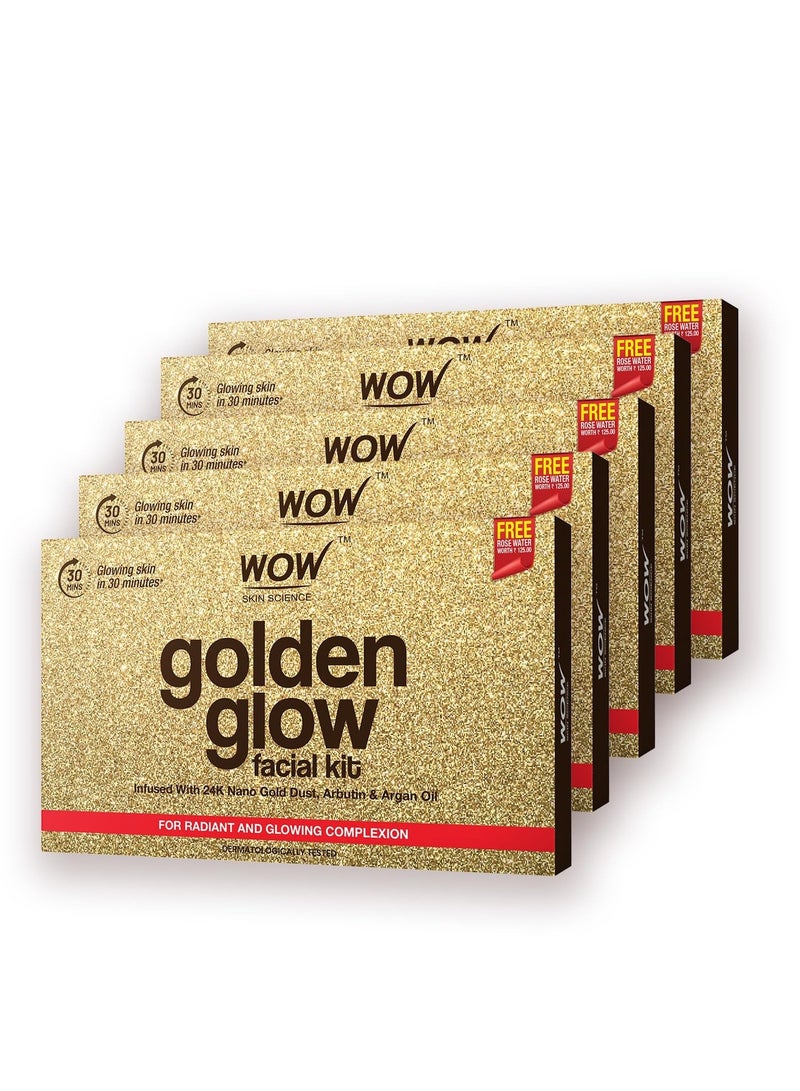 WOW Skin Science Gold Facial Kit For Glowing Skin | Made With Activated Naturals | Salon Like Facial At Home | Brightens Dull Skin | Tightens & Refines Skin | 85ml | Pack of 5