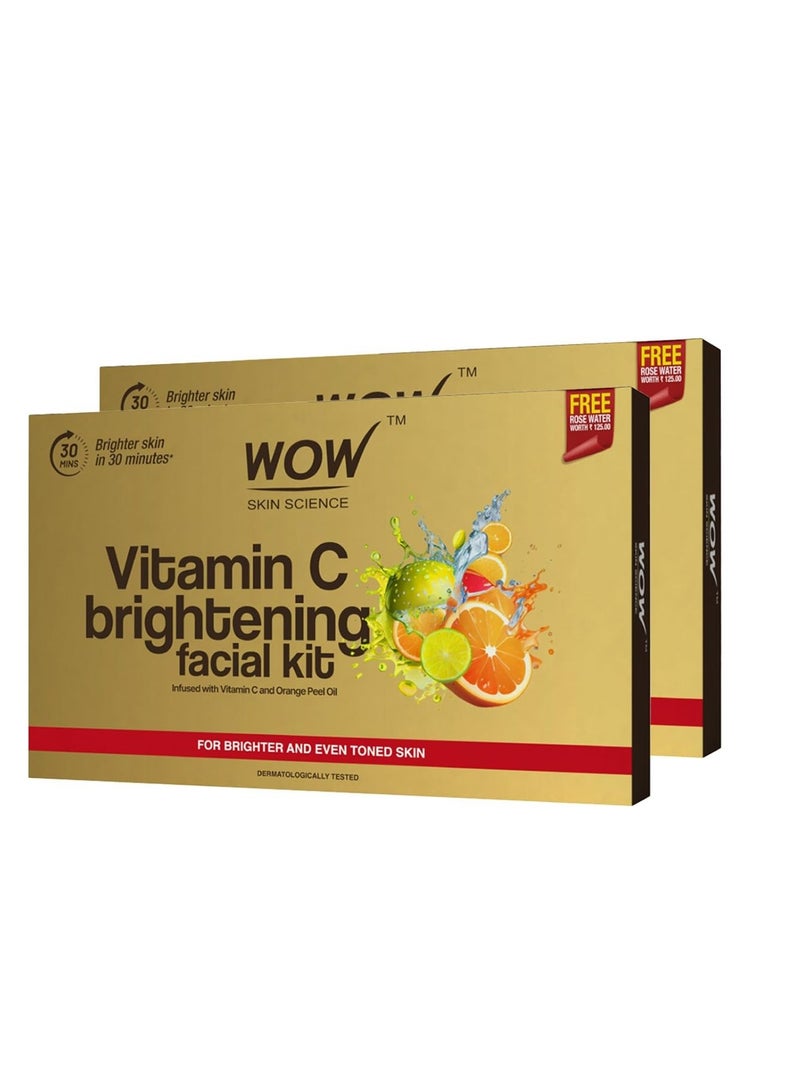 WOW Skin Science Vitamin C Brightening Facial Kit with Rose Water | For All Skin Types | 6 Easy Steps | For Brighter and Even Toned Skin |For Men & Women | 85ml | Pack of 2