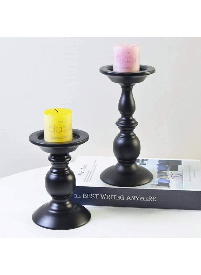 2-Piece Iron Pillar Candle Holders Black 16x11cm