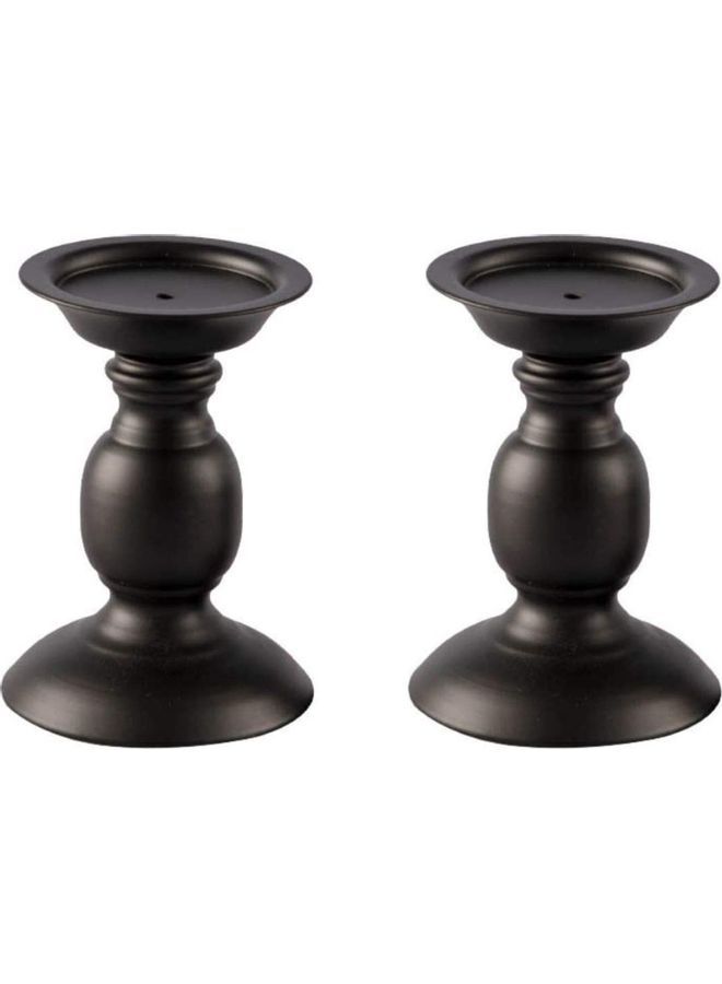 2-Piece Iron Pillar Candle Holders Black 16x11cm