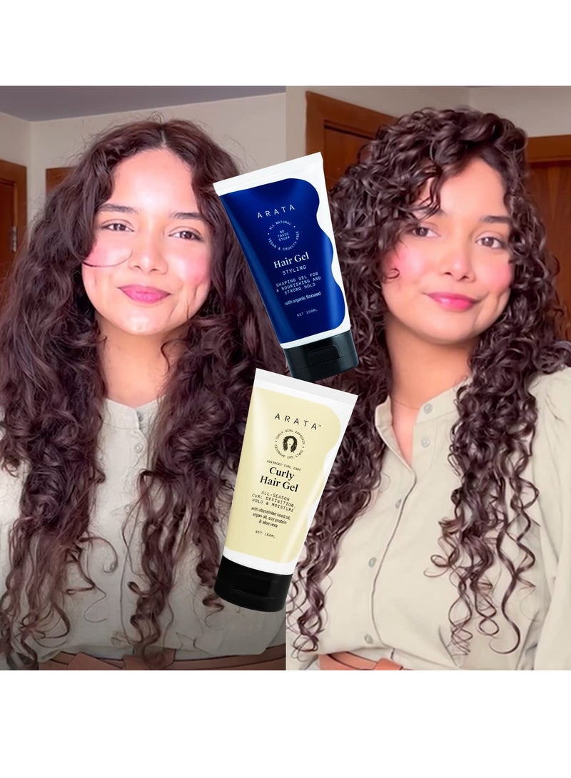 Arata Advanced Curl Care Curly Hair Gel (150 ML) and Styling Hair Gel (150 ML) | Defines Curl Pattern | Strong and Soft Hold | Enhances Texture, Volume and Shine