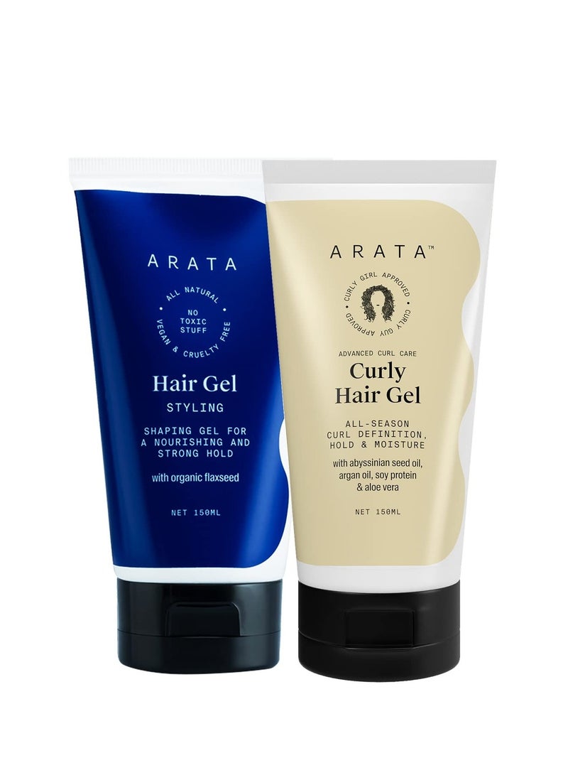 Arata Advanced Curl Care Curly Hair Gel (150 ML) and Styling Hair Gel (150 ML) | Defines Curl Pattern | Strong and Soft Hold | Enhances Texture, Volume and Shine