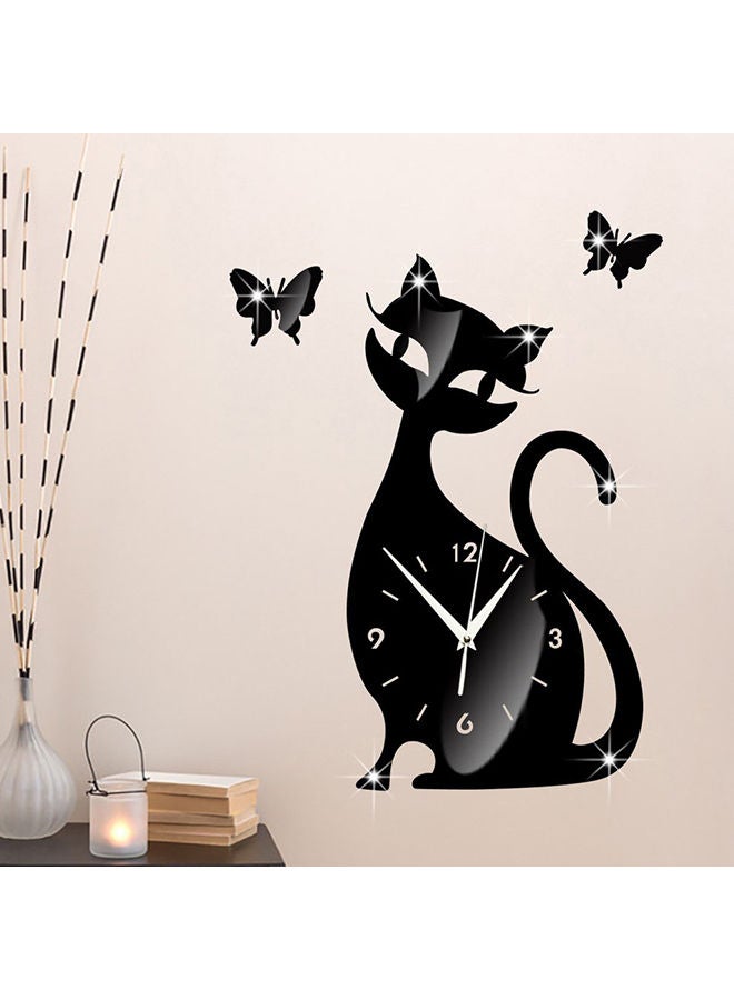 Cute Cat Cartoon Style Acrylic Mirror Wall Clock Black