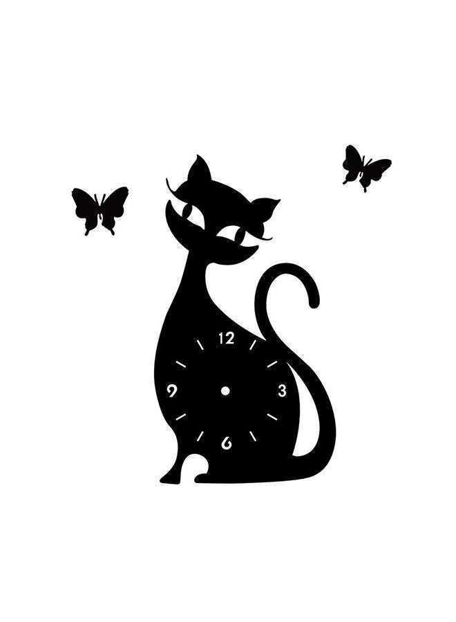 Cute Cat Cartoon Style Acrylic Mirror Wall Clock Black