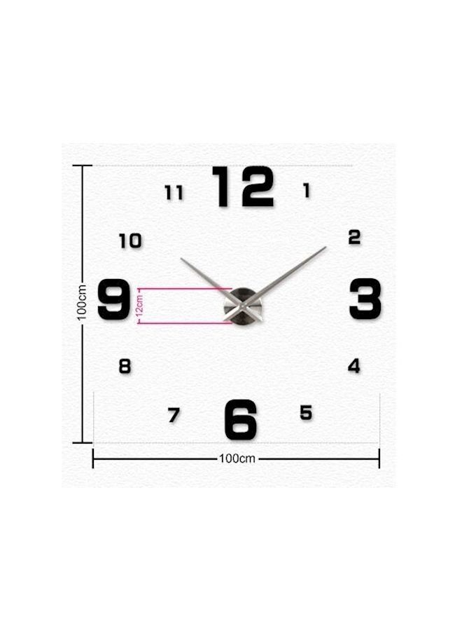 Large DIY Quartz 3D Acrylic Sticker Wall Clock Black/Silver 39.2centimeter