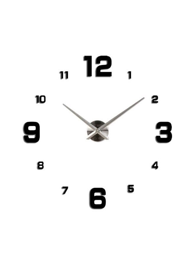 Large DIY Quartz 3D Acrylic Sticker Wall Clock Black/Silver 39.2centimeter